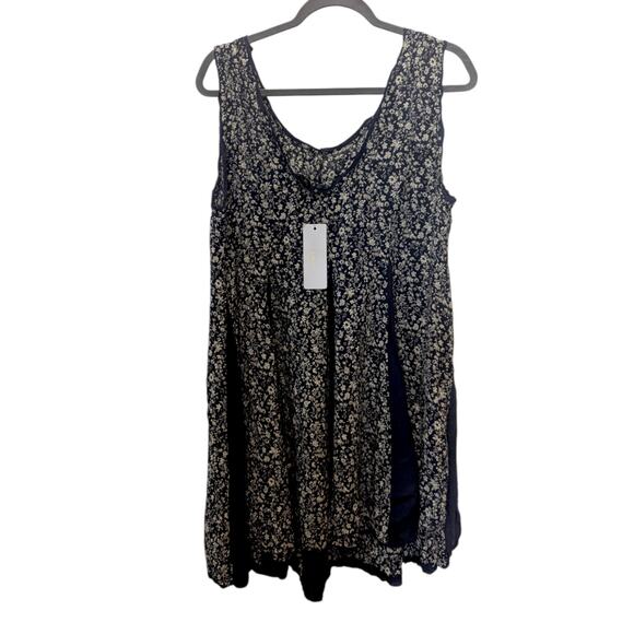 NEW WITH TAGS AaKaa Blue Floral Bohemian Mini Swing Dress Medium - Picture 1 of 4